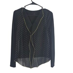 Eric + Lani Party Blouse S Womens Black Gold Polka Dot V Neck‎ Sheer New Years